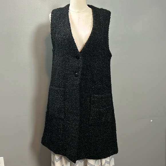 Weave O’The Irish Wool Boucle Grey Single Breasted Long Vest Duster size M - Picture 3 of 16